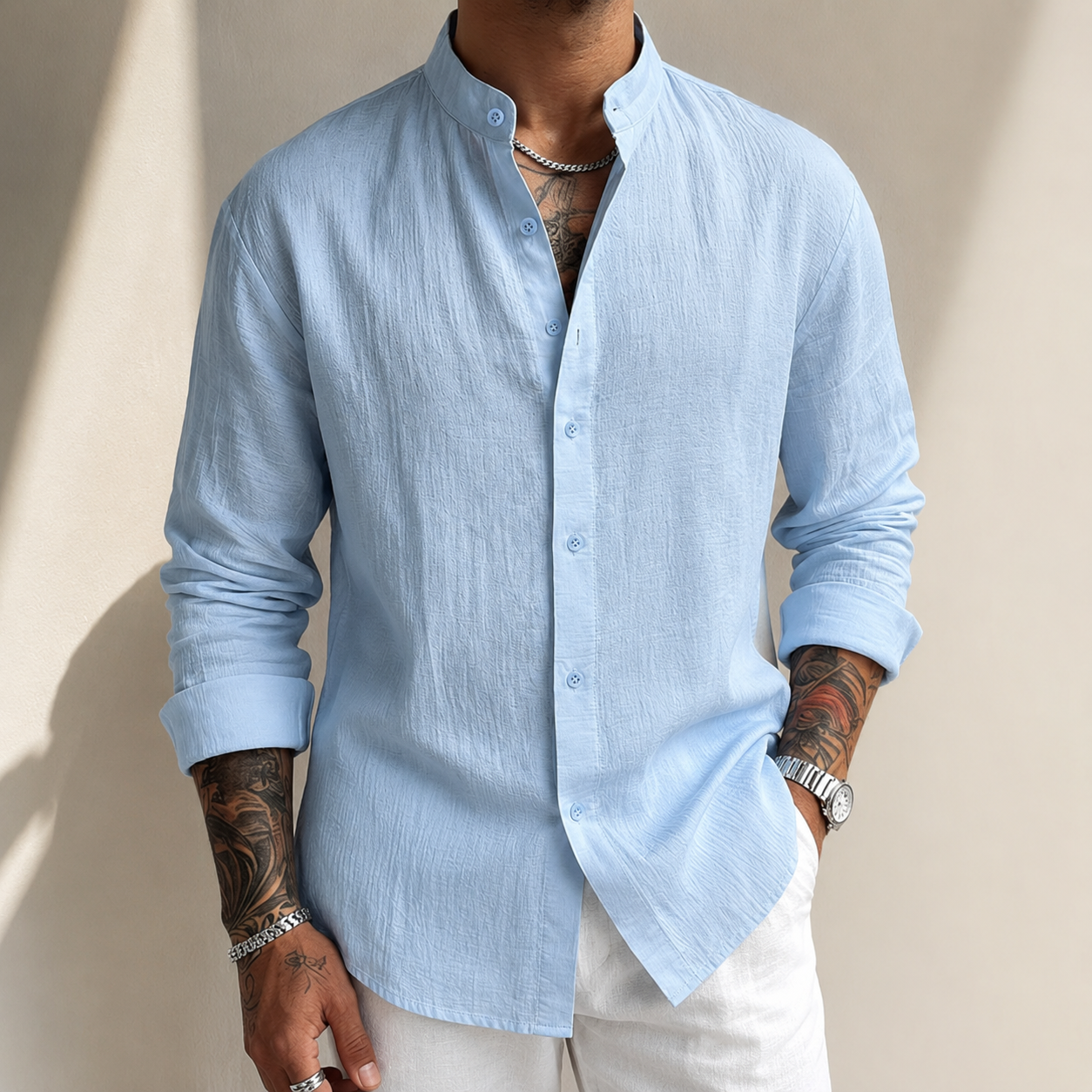LAURENT MONACO | CHEMISE HENLEY EN LIN POUR HOMMES