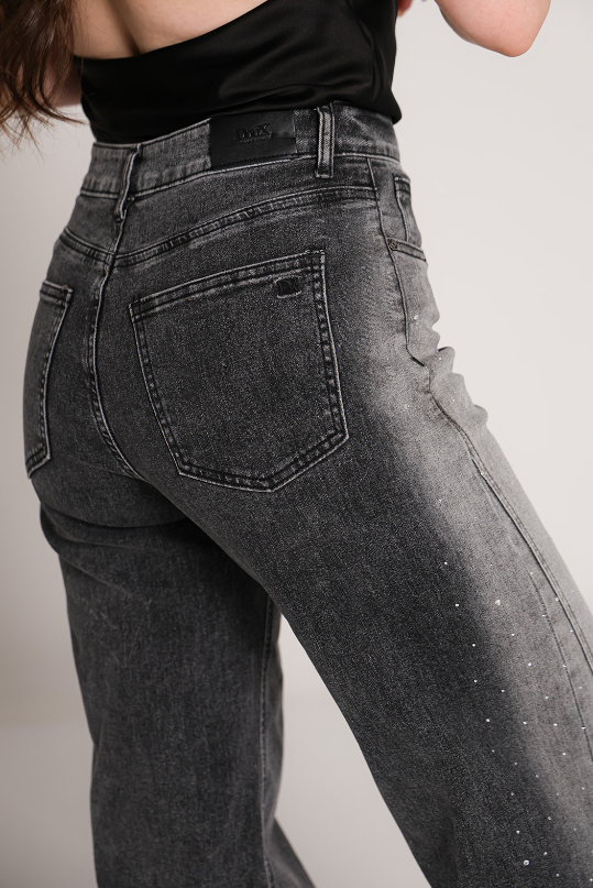 Greta | Jeans flare gris con brillos laterales