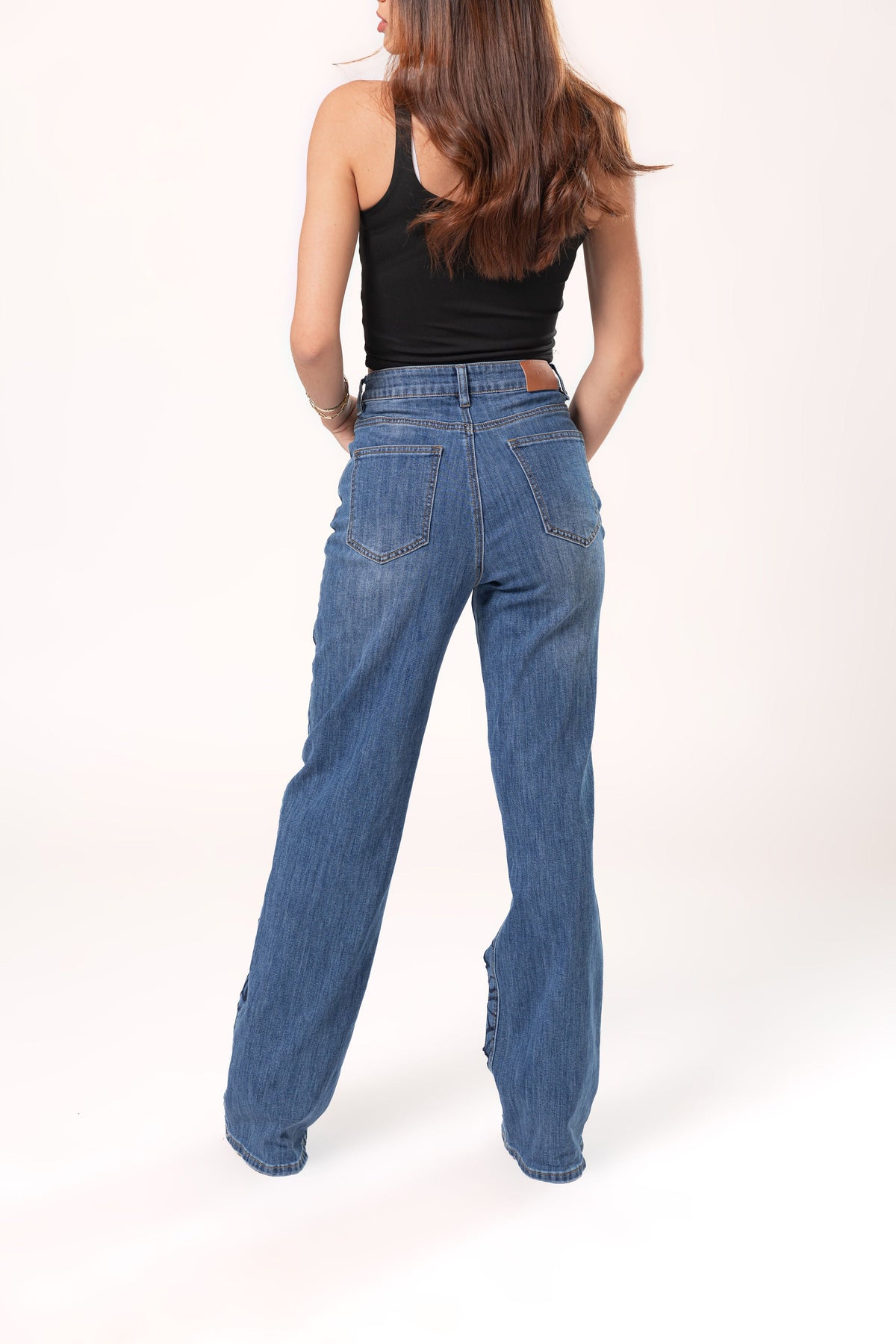Yolanda | Pantalón wide leg azul con bordado