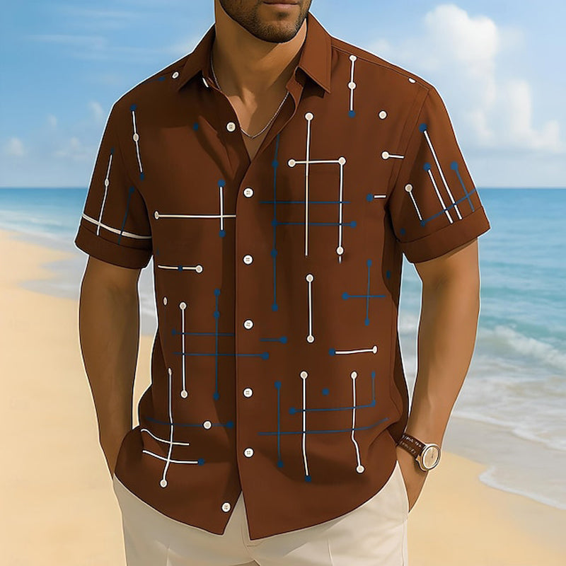 📢📢 ¡50 % DE DESCUENTO!! ⏰ Camisa de botón de corte holgado y estampado geométrico para hombre