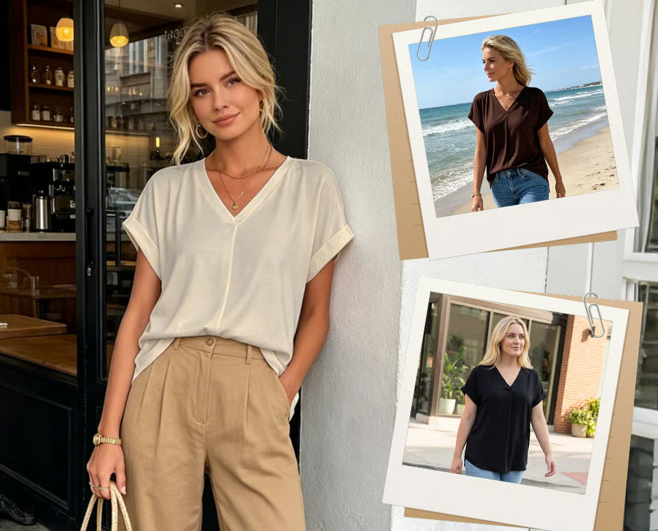 Sol - Blusa con escote en V y espalda plisada
