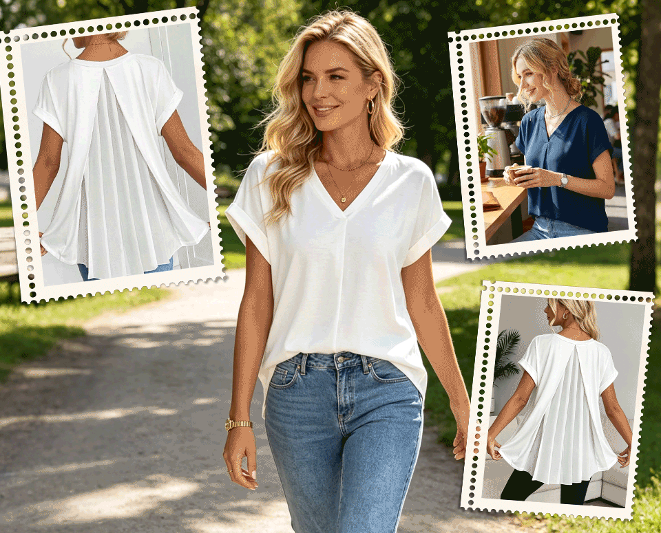 Sol - Blusa con escote en V y espalda plisada
