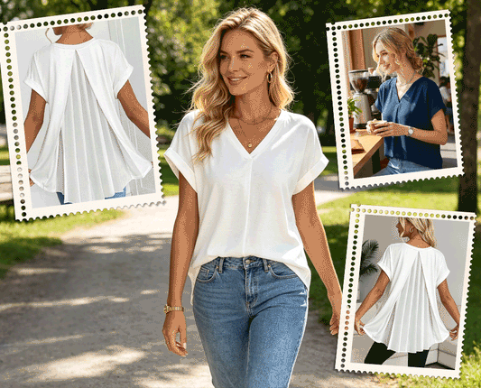 Sol - Blusa con escote en V y espalda plisada