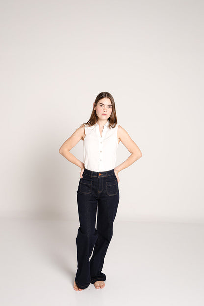 Lucía | Pantalón wide leg mezclilla azul oscuro