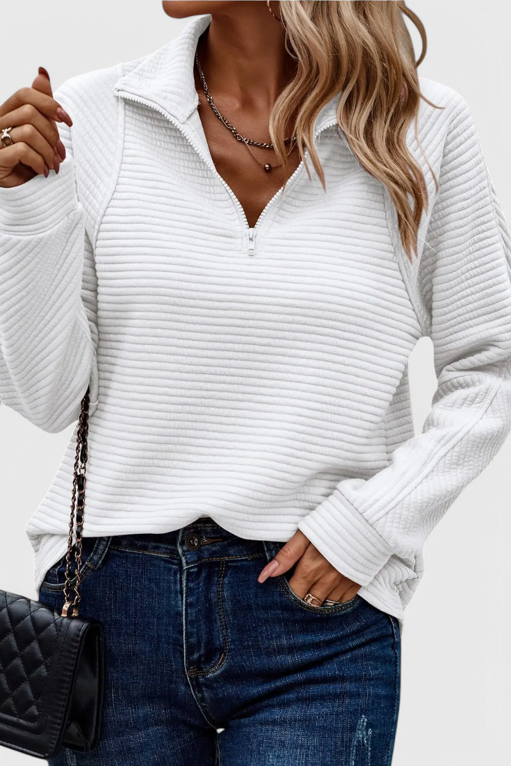 Elena | Jersey de Cuello en V con Cremallera y Manga Larga