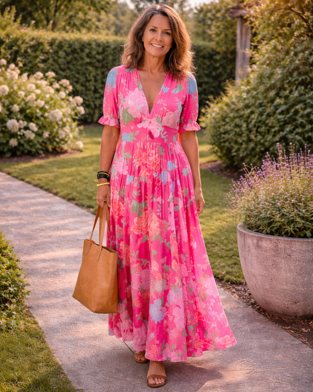 Ione | Kurzes ärmelloses V-Ausschnitt Blumen-Midi-Kleid (kopie)