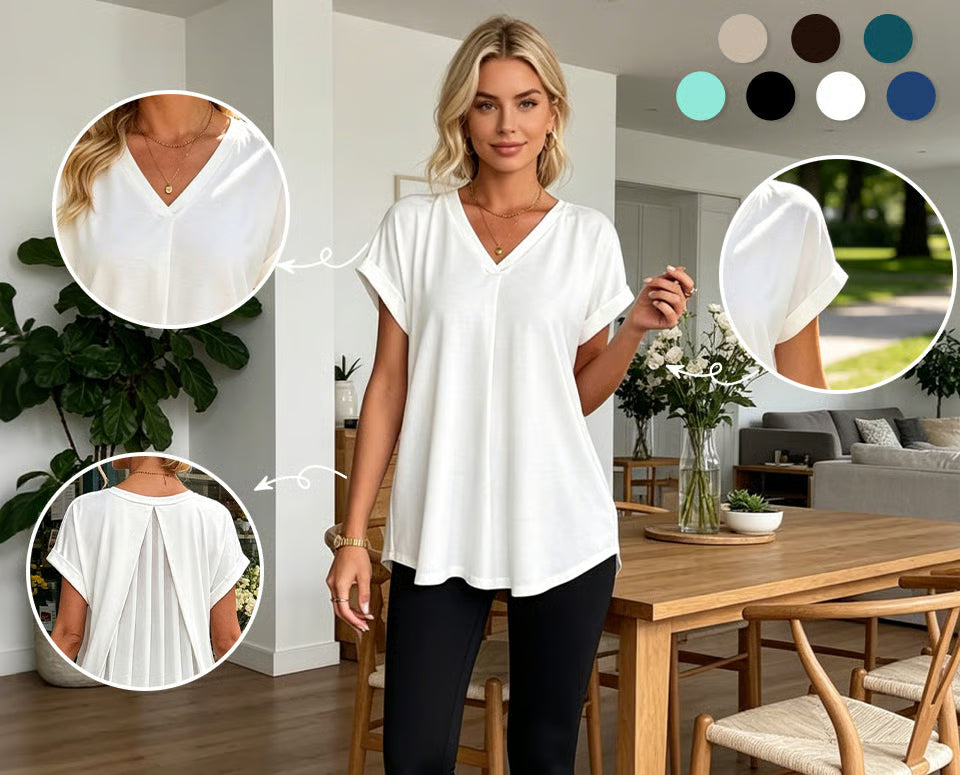 Sol - Blusa con escote en V y espalda plisada