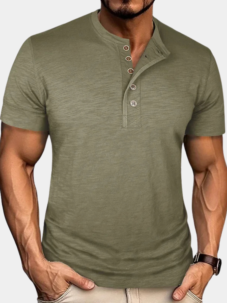 LAURENT MONACO | T-SHIRT À PATTE DE BOUTONNAGE POUR HOMMES