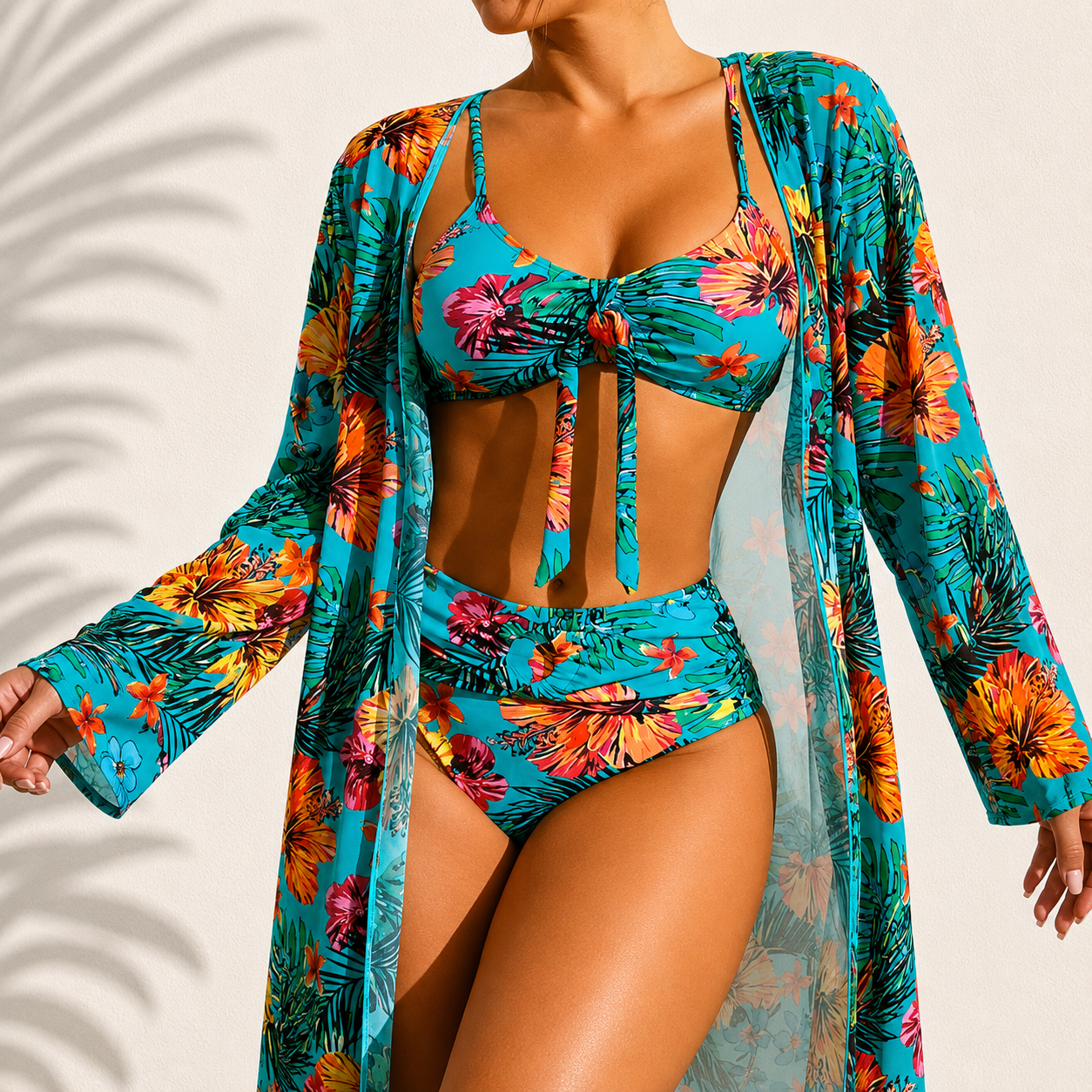 Victoria | Elegante bikini de 3 piezas con diseño tropical