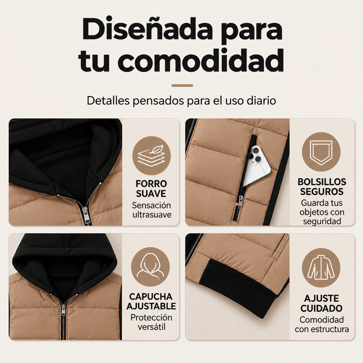 Sofía | Chamarra acolchada bicolor con capucha