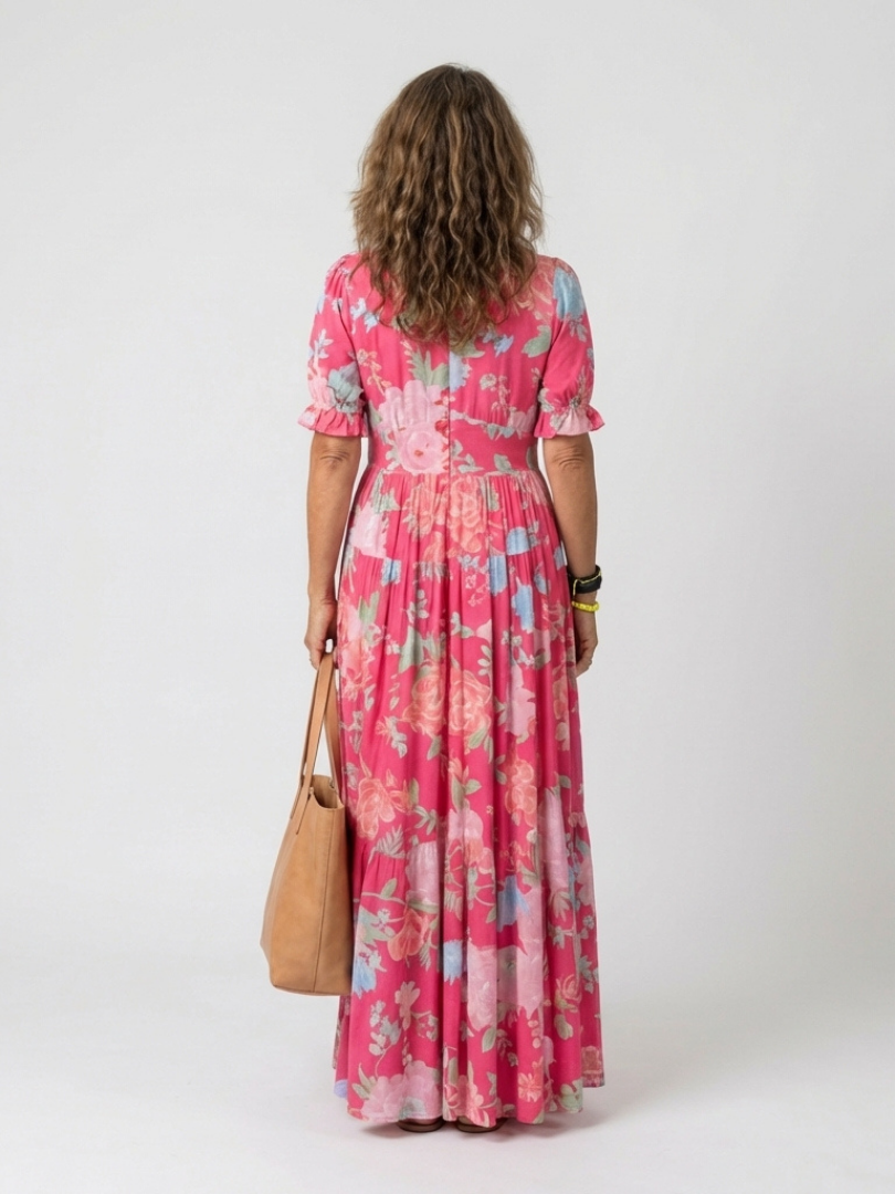 Ione | Kurzes ärmelloses V-Ausschnitt Blumen-Midi-Kleid (kopie)