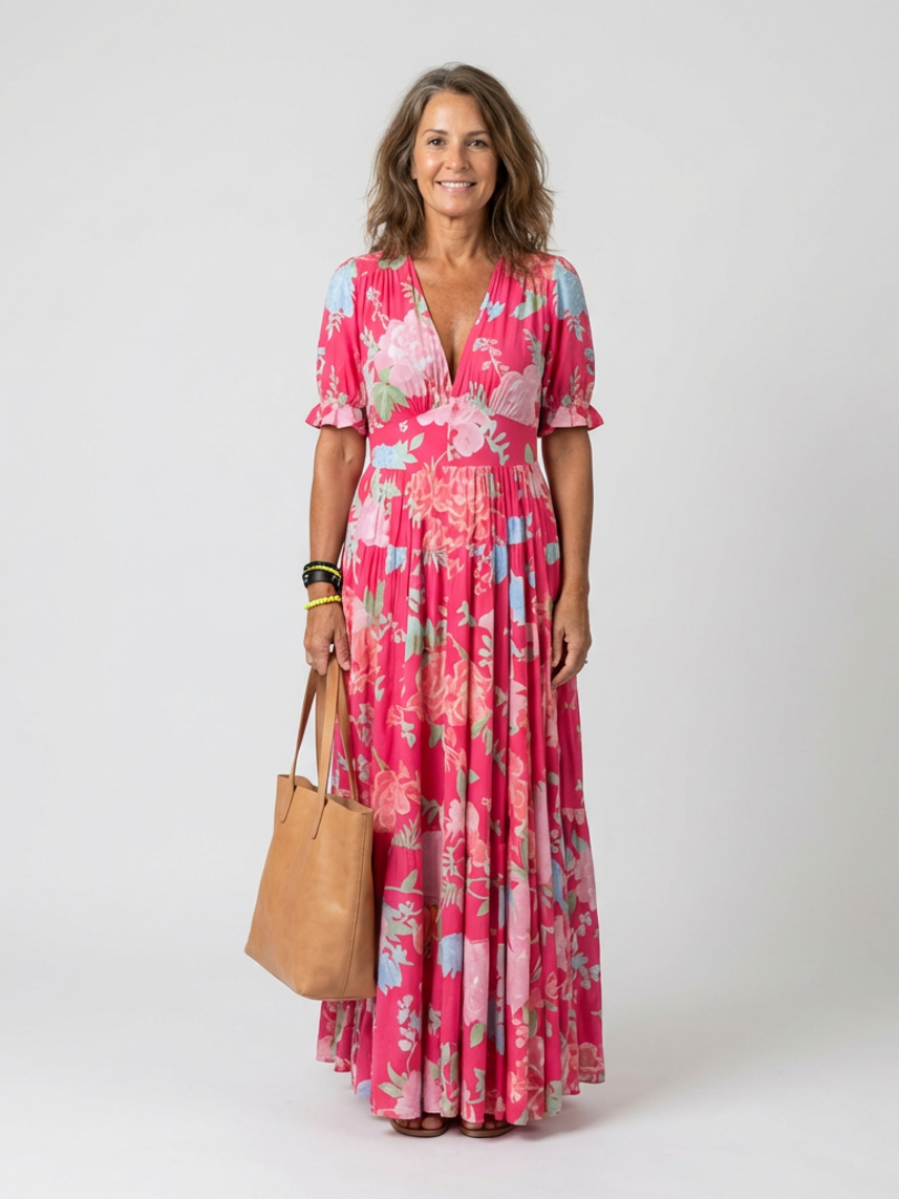 Ione | Kurzes ärmelloses V-Ausschnitt Blumen-Midi-Kleid (kopie)