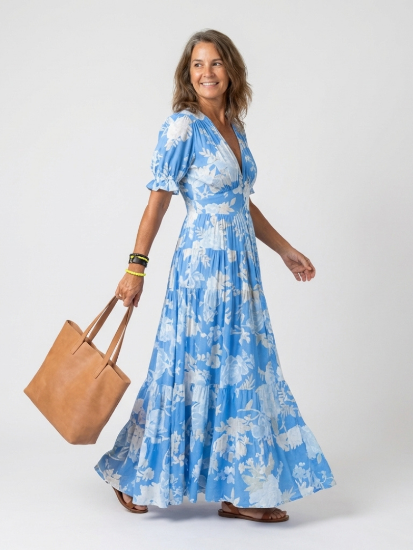 Ione | Kurzes ärmelloses V-Ausschnitt Blumen-Midi-Kleid (kopie)
