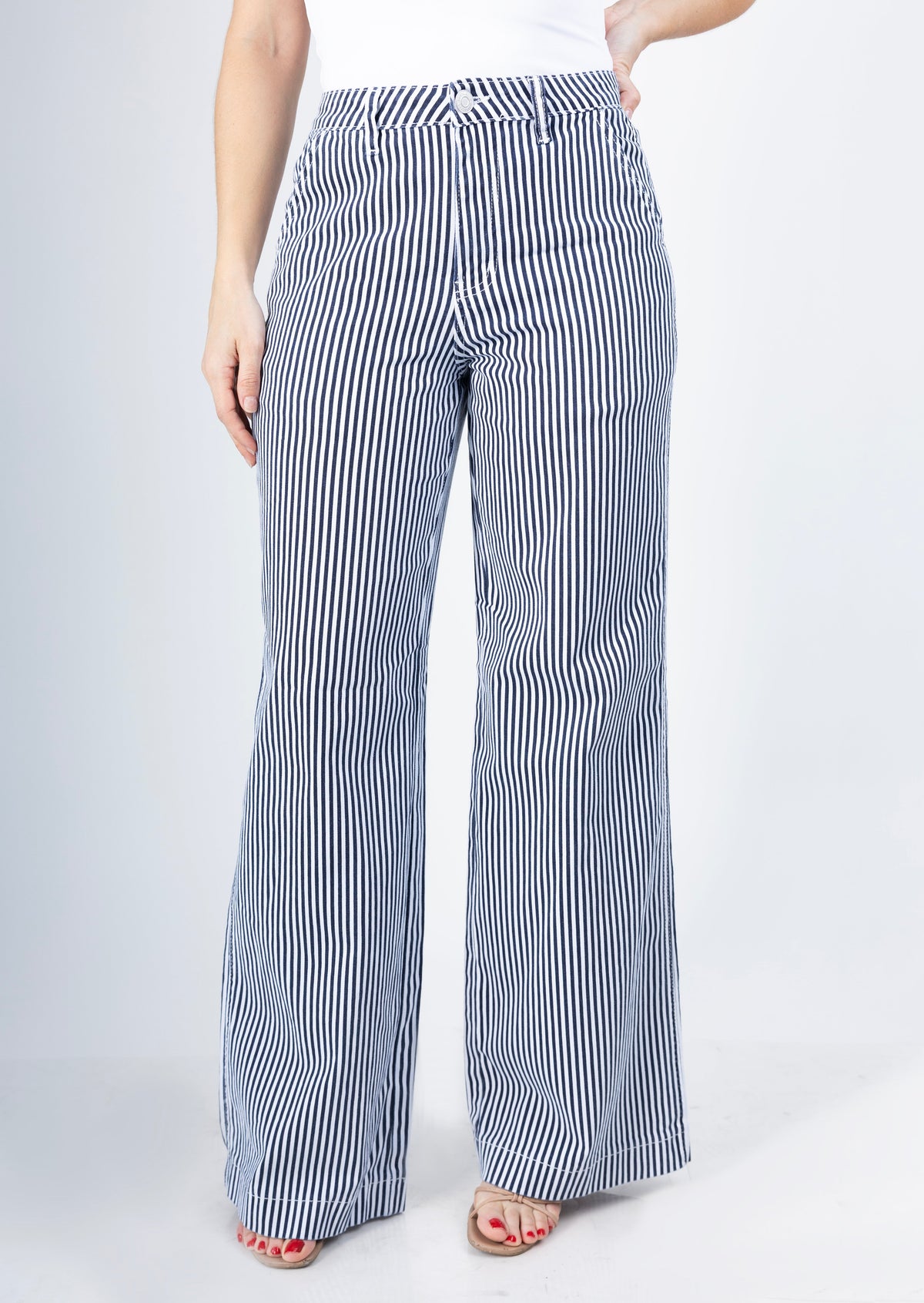 Marisol | Pantalón wide leg azul marino y blanco