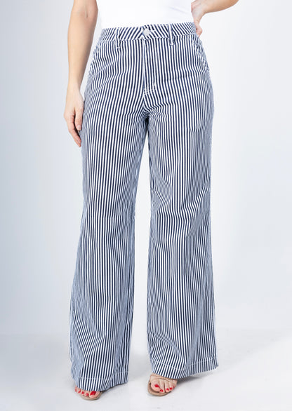 Marisol | Pantalón wide leg azul marino y blanco