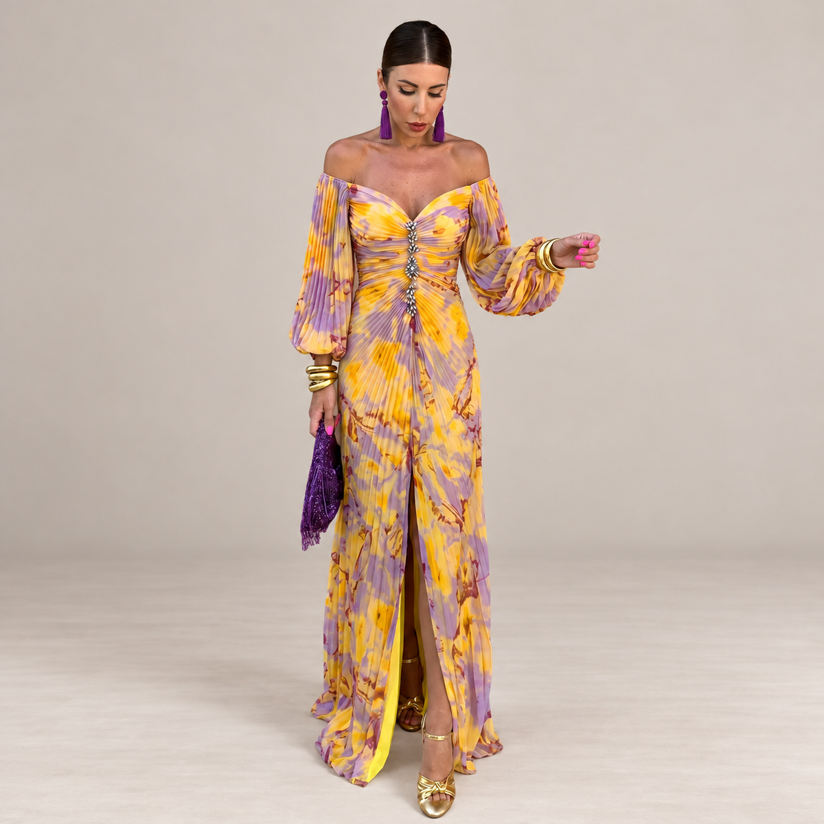 Ana | Vestido largo con estampado floral y escote profundo