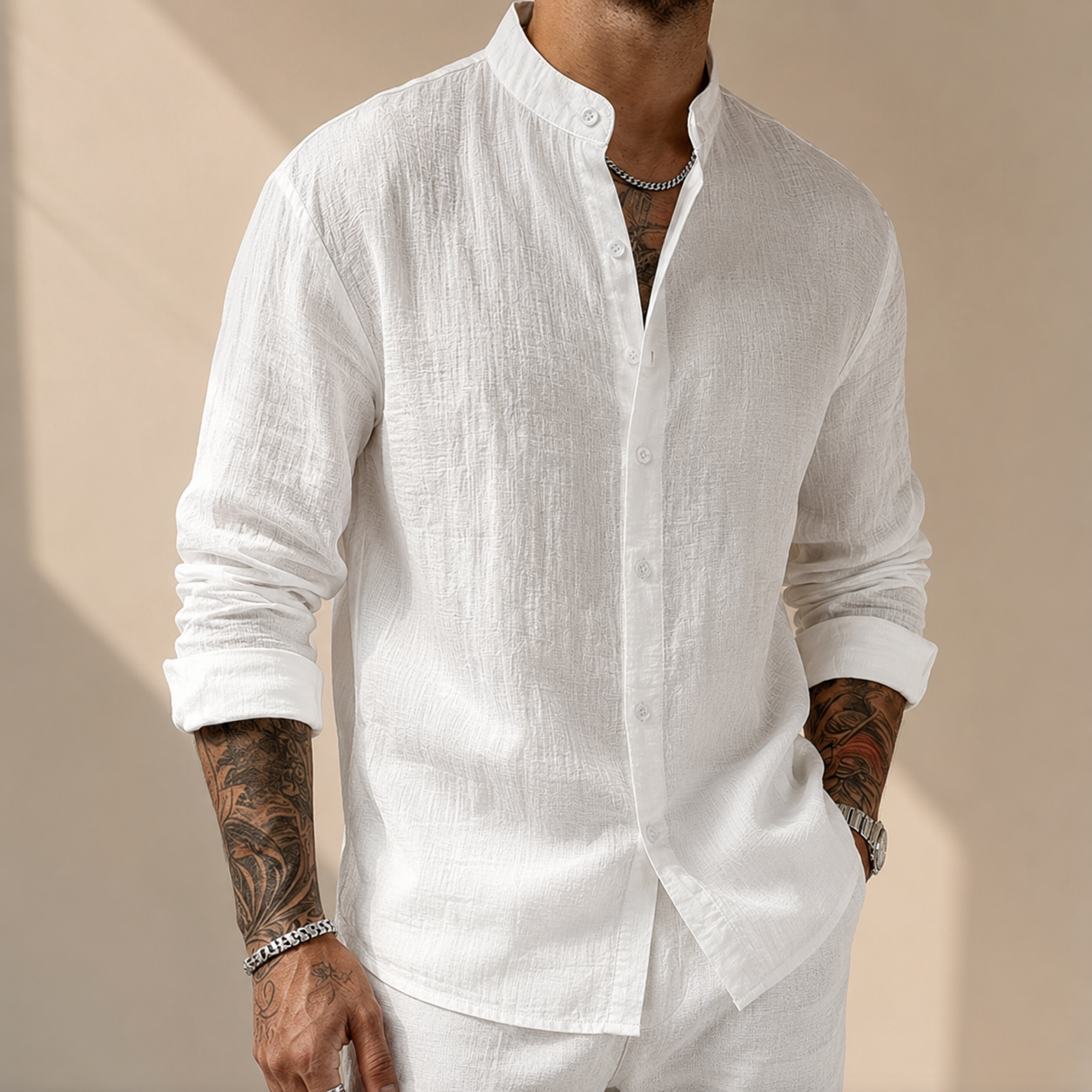 LAURENT MONACO | CHEMISE HENLEY EN LIN POUR HOMMES