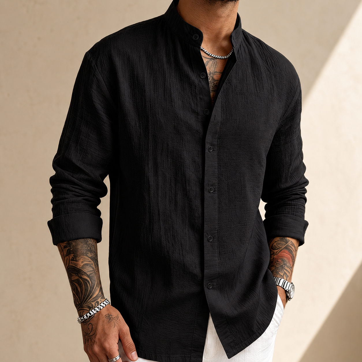 LAURENT MONACO | CHEMISE HENLEY EN LIN POUR HOMMES