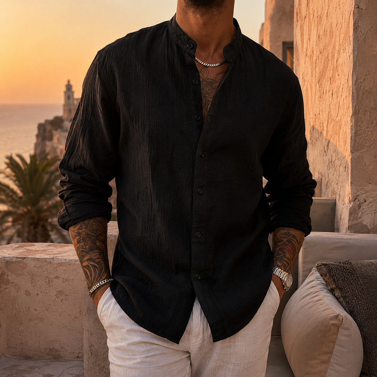 LAURENT MONACO | CHEMISE HENLEY EN LIN POUR HOMMES