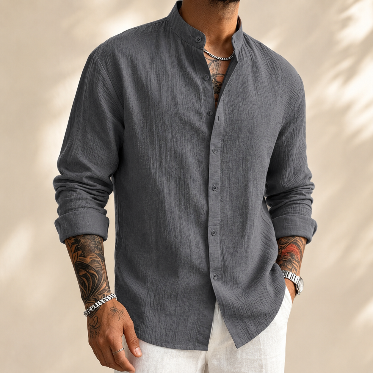 LAURENT MONACO | CHEMISE HENLEY EN LIN POUR HOMMES