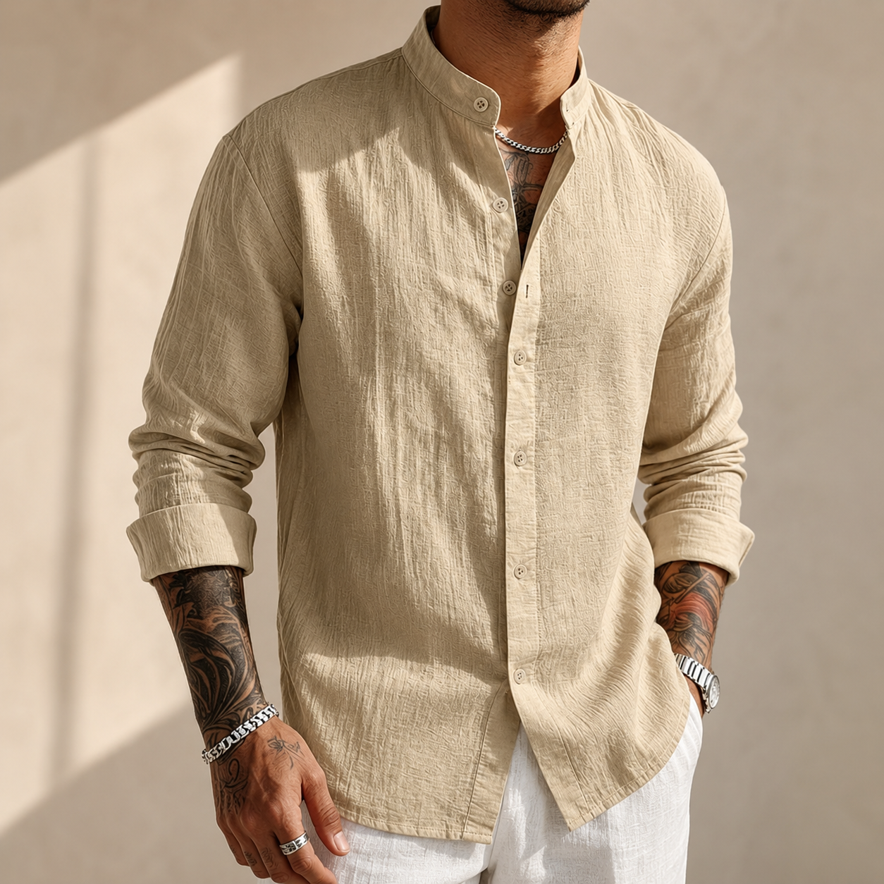 LAURENT MONACO | CHEMISE HENLEY EN LIN POUR HOMMES