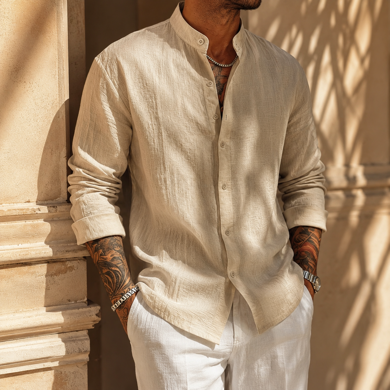 LAURENT MONACO | CHEMISE HENLEY EN LIN POUR HOMMES