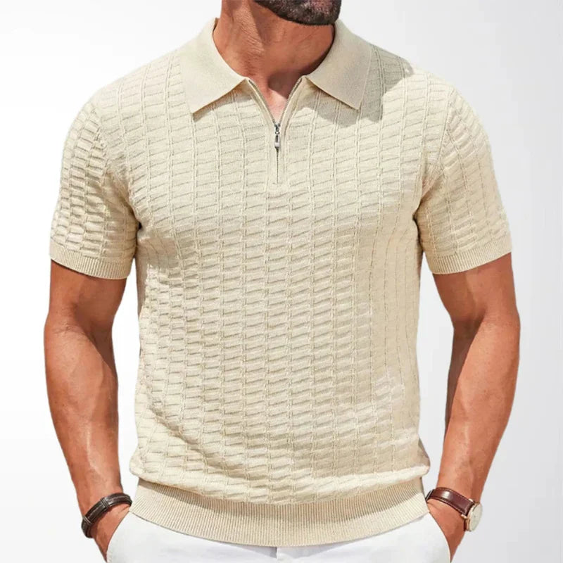 LAURENT MONACO | POLO EN MAILLE À COL ZIP TEXTURÉ POUR HOMMES