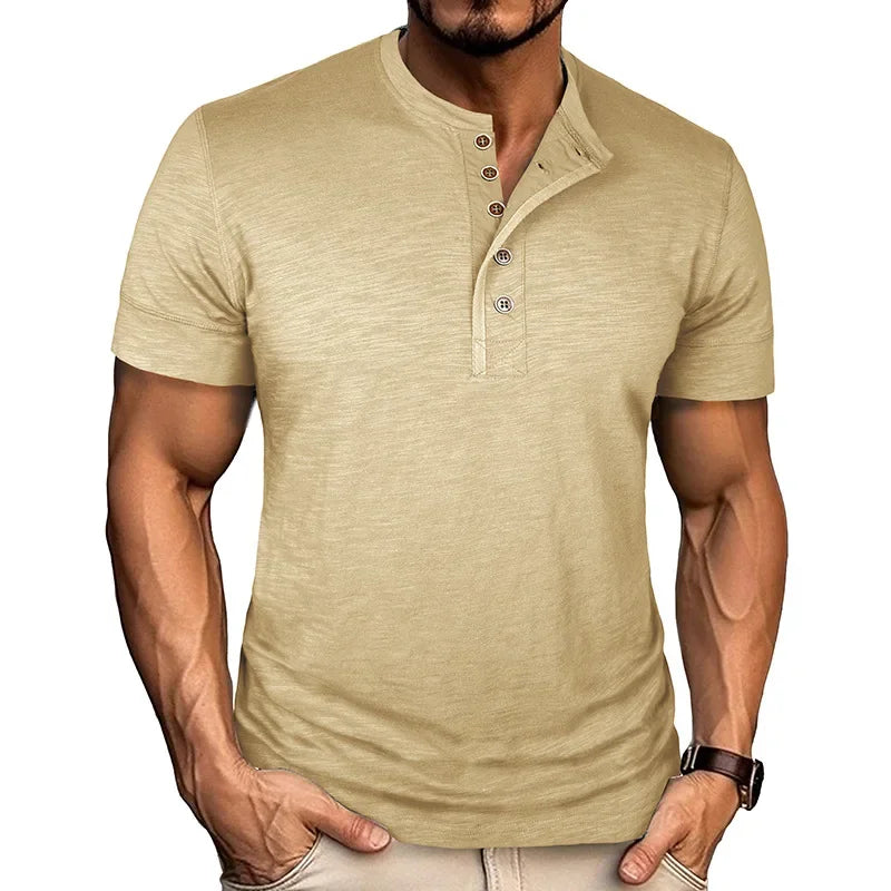 LAURENT MONACO | T-SHIRT À PATTE DE BOUTONNAGE POUR HOMMES