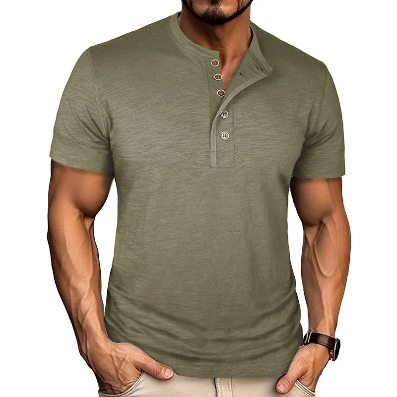 LAURENT MONACO | T-SHIRT À PATTE DE BOUTONNAGE POUR HOMMES