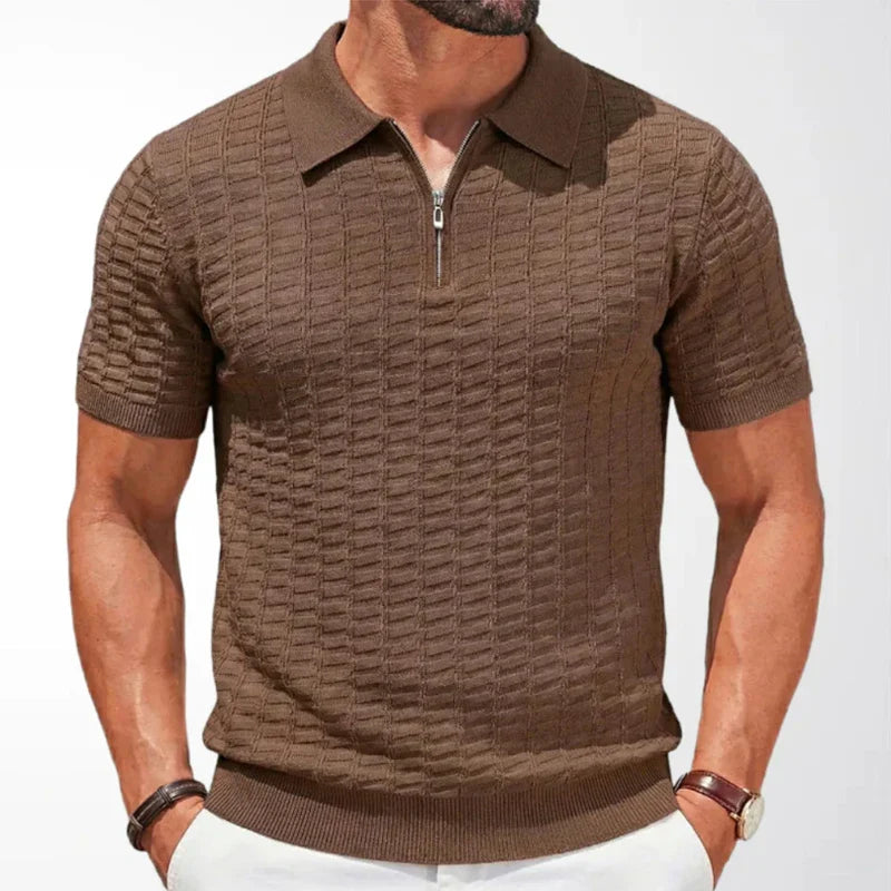 LAURENT MONACO | POLO EN MAILLE À COL ZIP TEXTURÉ POUR HOMMES