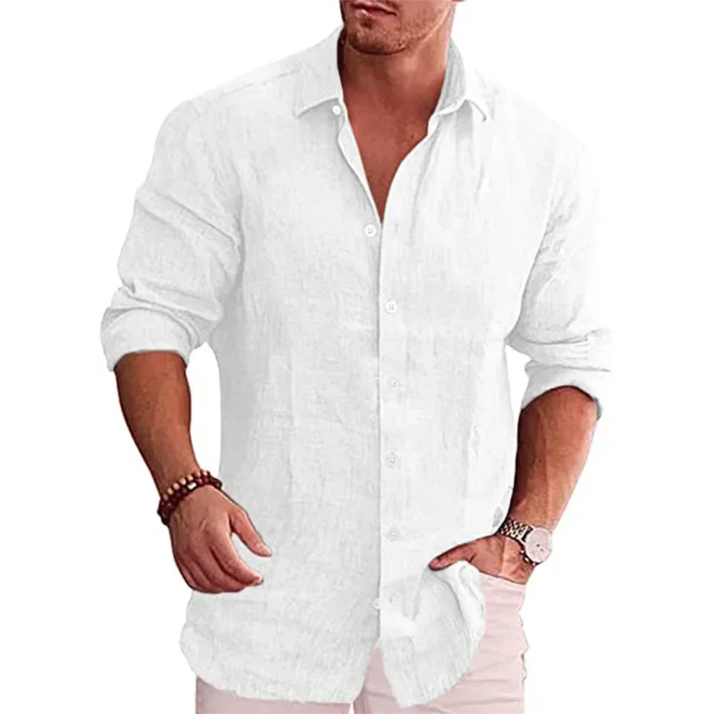 LAURENT MONACO | CHEMISE EN LIN À BOUTON À COUPE MODERNE POUR HOMMES