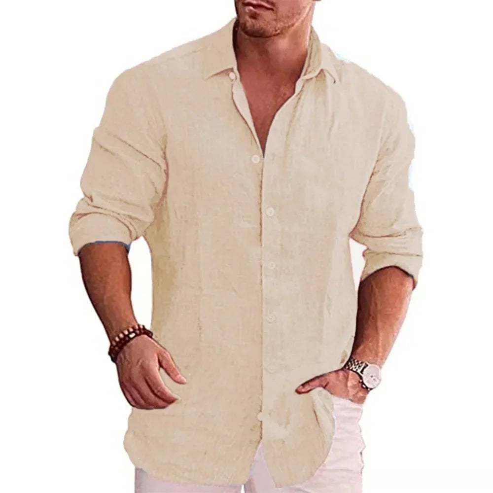 LAURENT MONACO | CHEMISE EN LIN À BOUTON À COUPE MODERNE POUR HOMMES