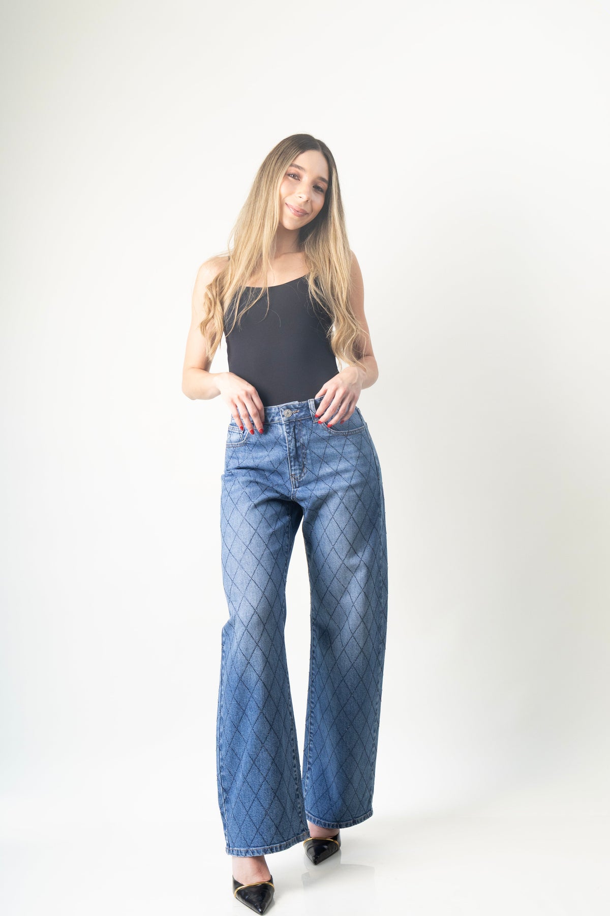 Renata | Barrel jeans con brillos