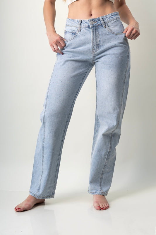 Dafne | Barrel jeans azul claro con brillos