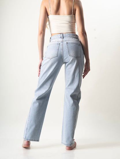Dafne | Barrel jeans azul claro con brillos