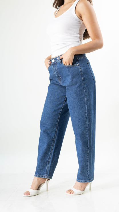 Jimena | Barrel jeans azul medio