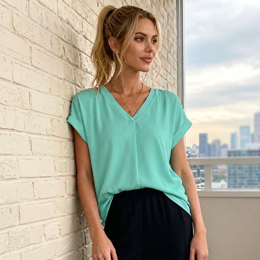 Sol - Blusa con escote en V y espalda plisada