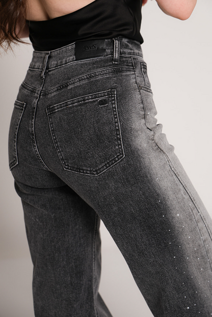 Greta | Jeans flare gris con brillos laterales