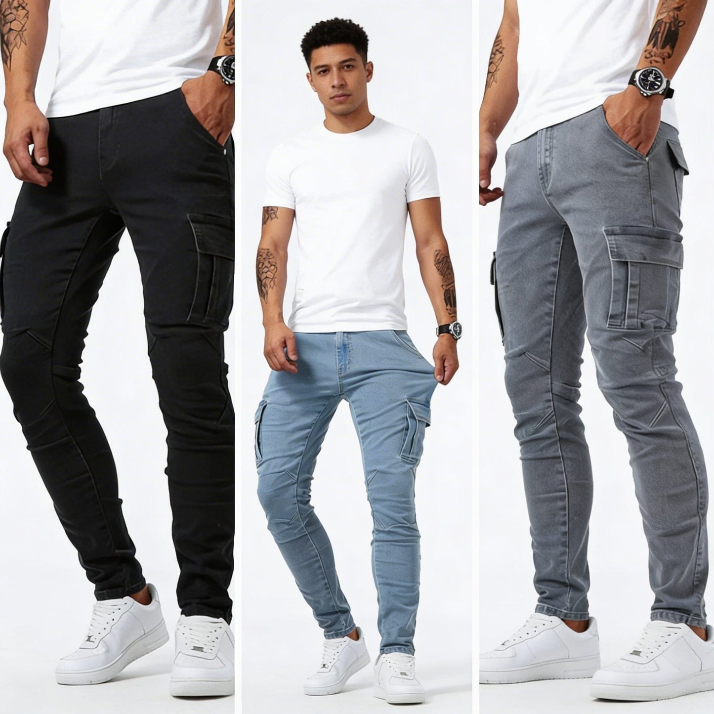 LAURENT MONACO | JEANS CARGO EN DENIM POUR HOMMES