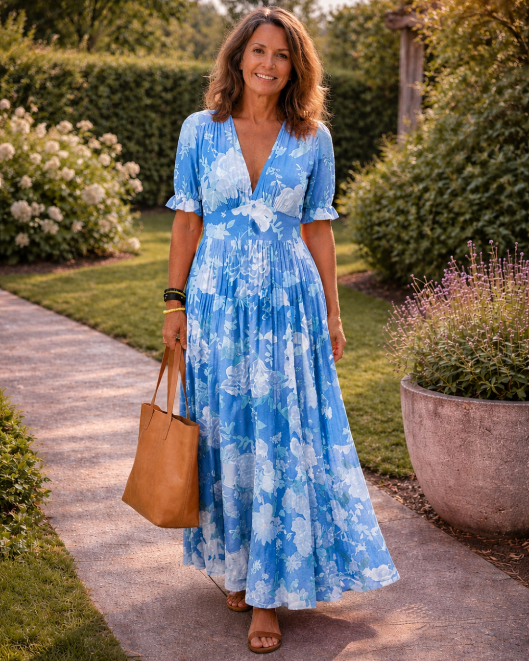 Ione | Kurzes ärmelloses V-Ausschnitt Blumen-Midi-Kleid (kopie)