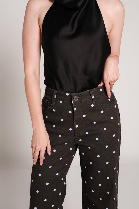 Martina | Jeans chocolate con lunares azules