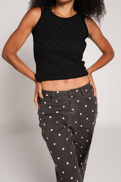 Bianca | Jeans chocolate con lunares rosas