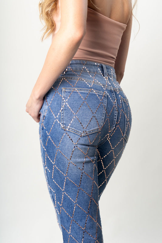 Carolina | Pantalón recto con pedrería rose gold