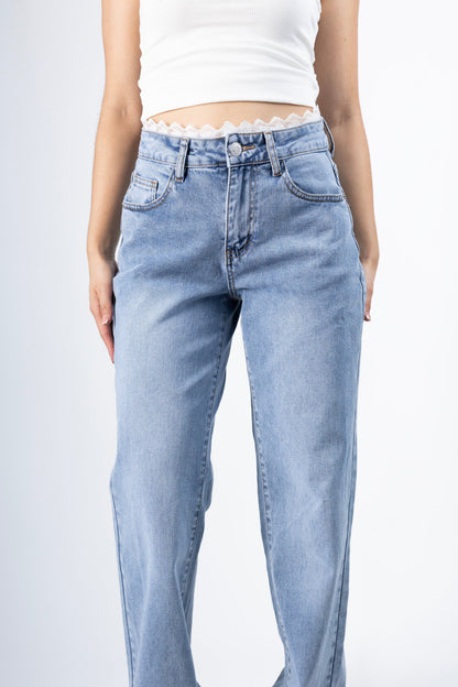 Elisa | Pantalón wide leg azul claro con encaje