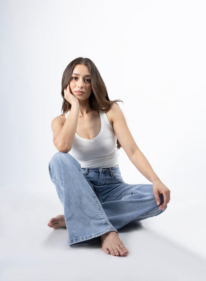 Elisa | Pantalón wide leg azul claro con encaje