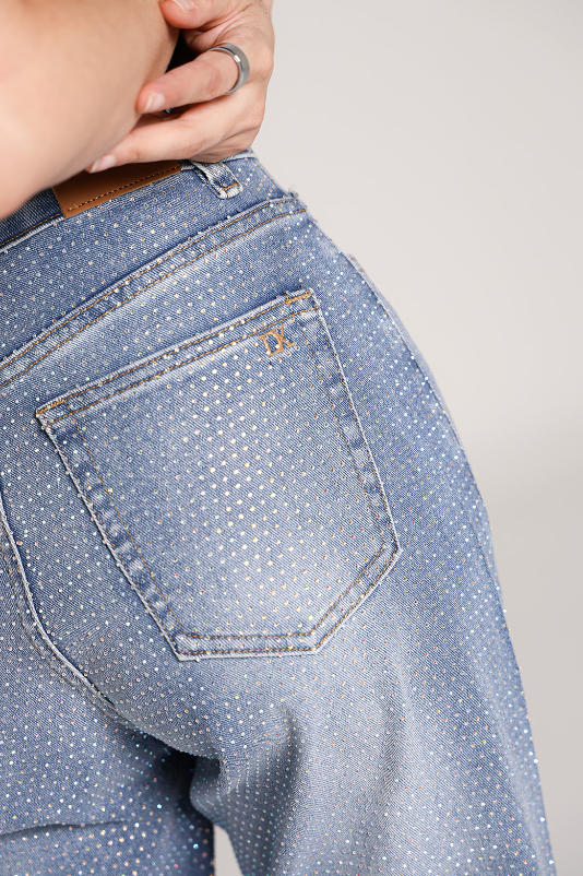 Melisa | Pantalón wide leg azul con brillos
