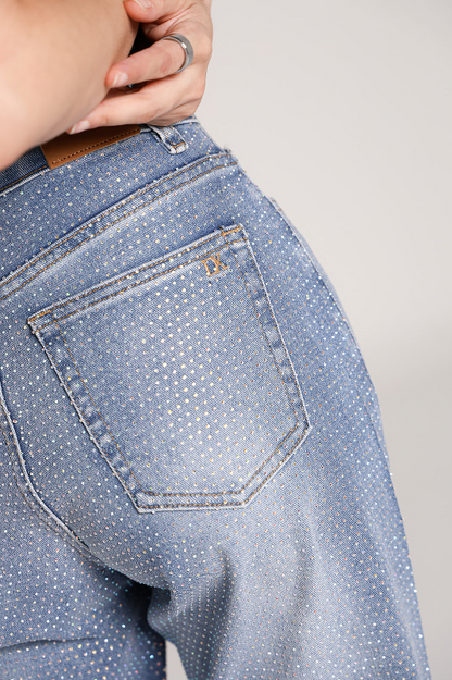 Melisa | Pantalón wide leg azul con brillos