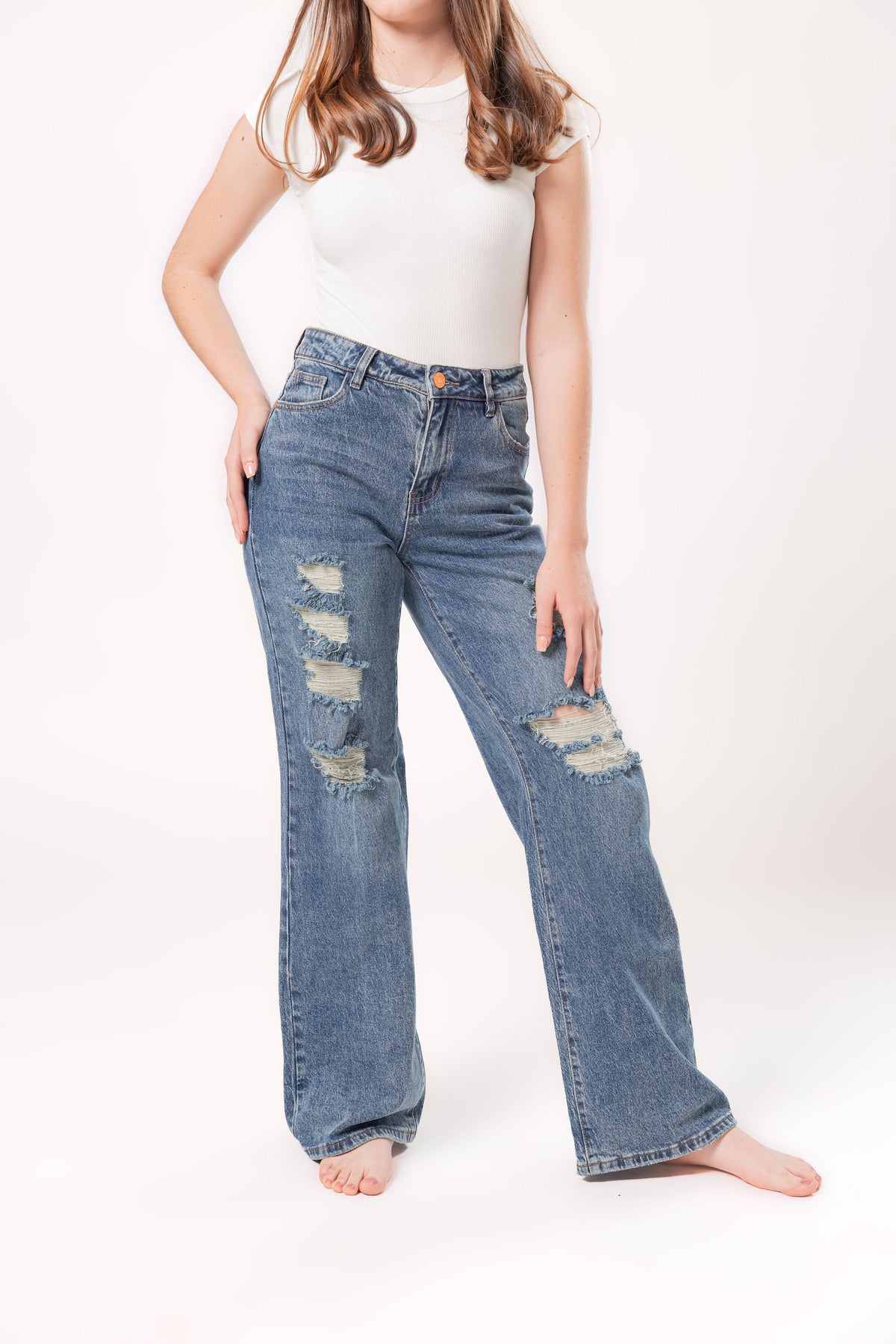 Frida | Pantalón wide leg azul deslavado