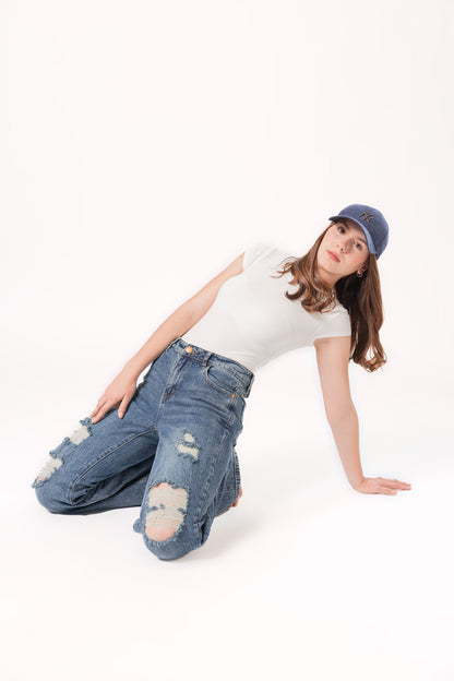 Frida | Pantalón wide leg azul deslavado