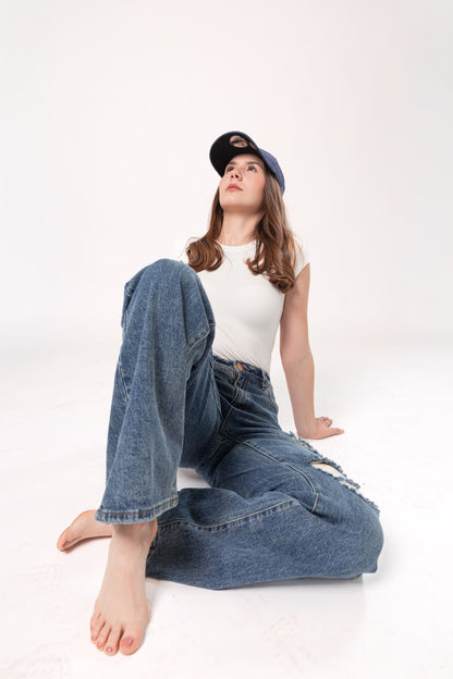 Frida | Pantalón wide leg azul deslavado